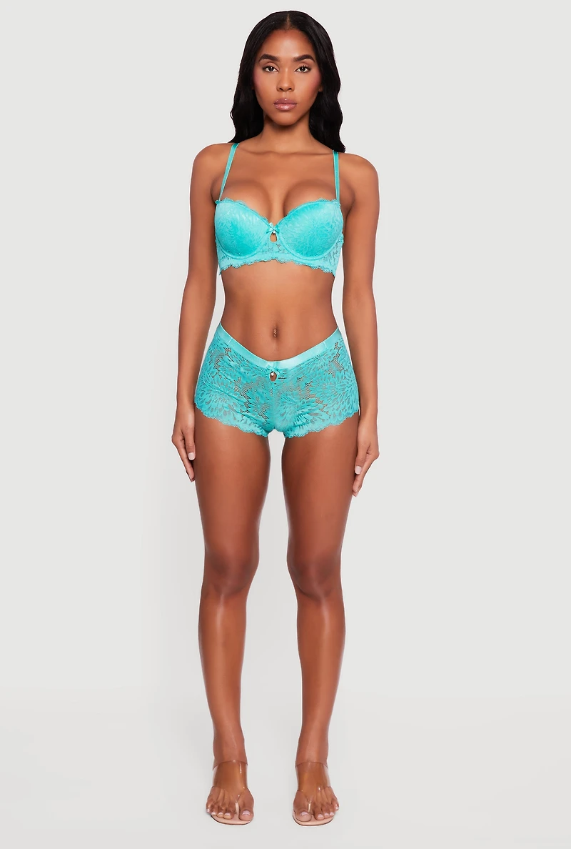 Scalloped Floral Lace Keyhole Detail Plunge Bra