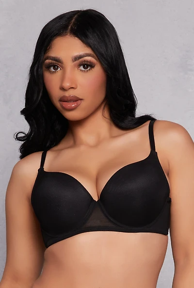 Womens Mesh Push Up Plunge Bra, Black, Size 34D