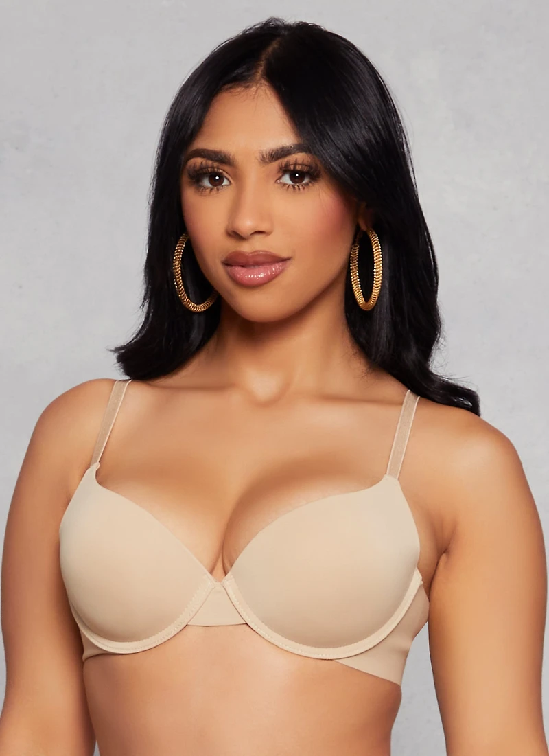 Womens Solid Basic Plunge Bra, Beige, Size 34D
