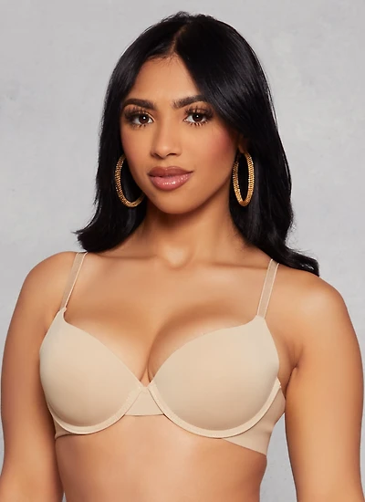Womens Solid Basic Plunge Bra, Beige, Size 34D