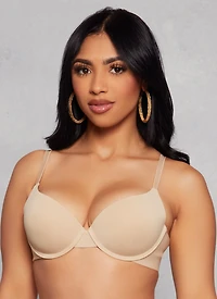 Womens Solid Basic Plunge Bra, Beige, Size 34D