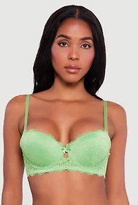 Floral Lace Keyhole Front Push Up Plunge Bra