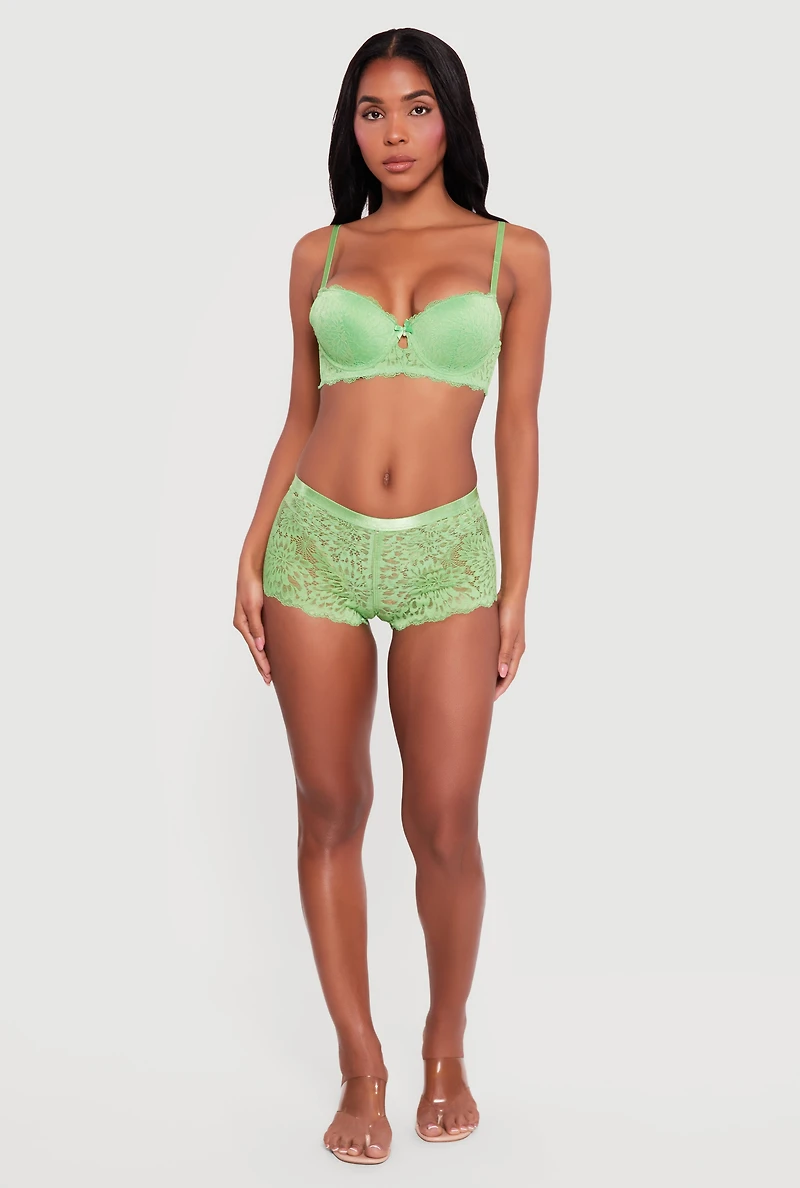 Floral Lace Keyhole Front Push Up Plunge Bra