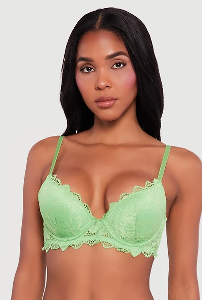 Floral Lace Plunge Push Up Bra