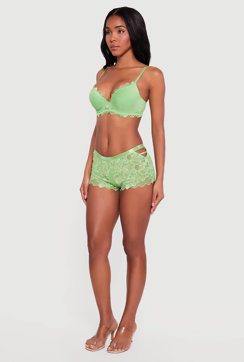 Floral Lace Plunge Push Up Bra