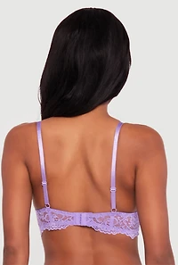 Floral Lace Rhinestone Strap Padded Plunge Bra