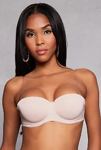 Womens Bebe Clear Back Strap Balconette Bra | Convertible to Strapless, Beige, Size 34B