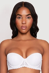 Womens Scalloped Trim Lace Balconette Bra | Convertible to Strapless, White, Size 36C