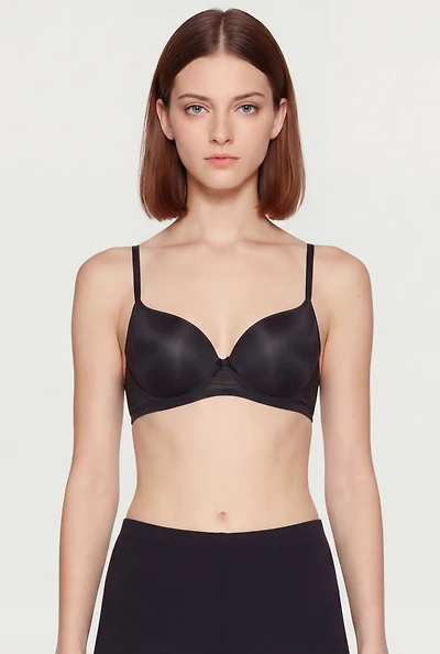 Bow Detail Padded Mesh Plunge Bra