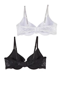 Womens Lace Detail Plunge Bras 2 Pack, Multi, Size 38C