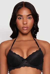 Womens Scalloped Trim Lace Plunge Bra, Black, Size 36B