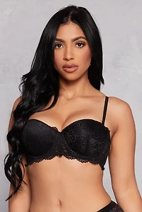 Womens Scalloped Lace Balconette Bra | Convertible to Strapless, Black, Size 38B