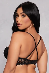 Womens Scalloped Lace Balconette Bra | Convertible to Strapless, Black, Size 34D