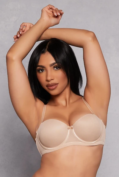 Womens Mesh Balconette Bra | Convertible to Strapless, Beige, Size 36B