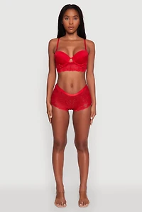 Womens Floral Lace Keyhole Longline Plunge Bra, Red, Size 36B