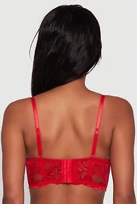 Womens Floral Lace Keyhole Longline Plunge Bra, Red, Size 36B