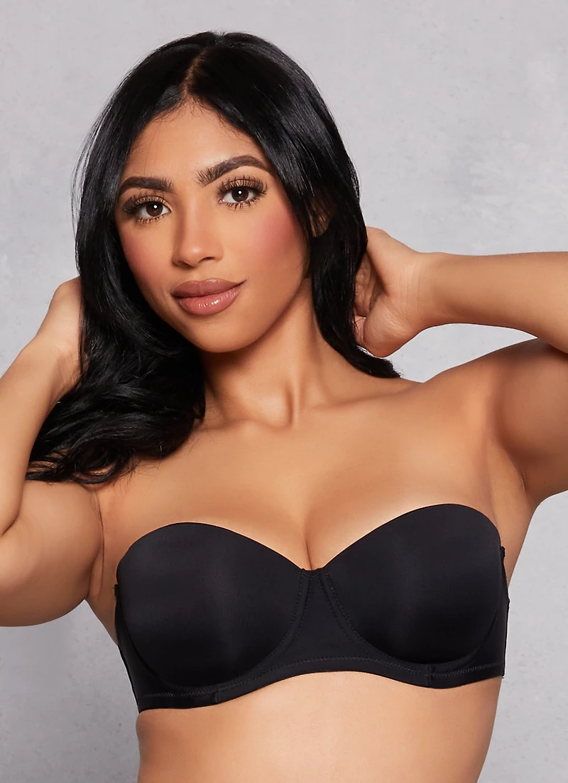 Womens Clear Strap Balconette Bra | Converts to Strapless, Black, Size 38B
