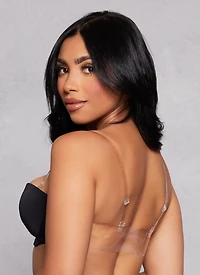 Womens Clear Strap Balconette Bra | Converts to Strapless, Black, Size 38B