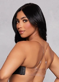 Womens Clear Strap Balconette Bra | Converts to Strapless, Black, Size 38B