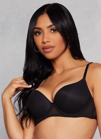 Womens Mesh Detail Plunge Bra, Black, Size 34D
