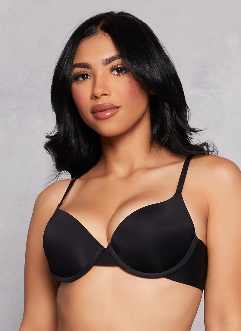 Womens Solid Basic Plunge Bra, Black, Size 34D