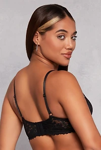 Womens Floral Lace Keyhole Front Plunge Bra, Black, Size 36C