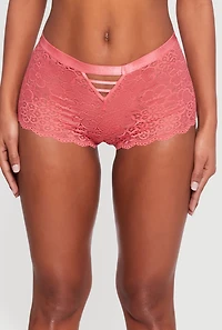 Scalloped Floral Lace Caged Front Boyshort Panty