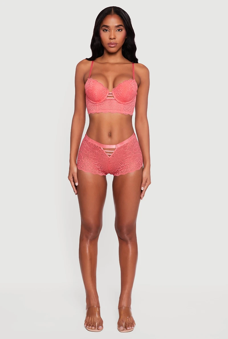 Scalloped Floral Lace Caged Front Boyshort Panty