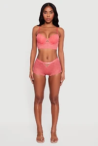 Scalloped Floral Lace Caged Front Boyshort Panty