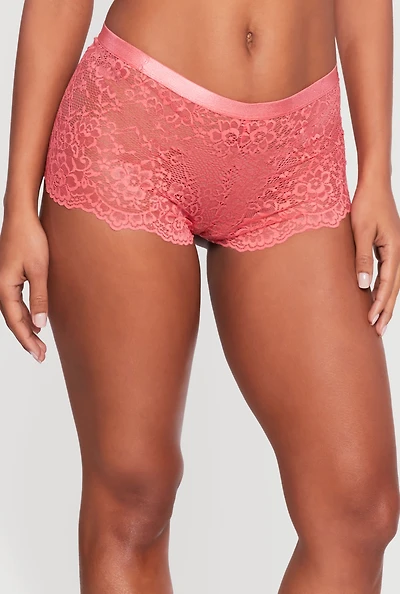 Floral Lace Scalloped Hem Boyshort Panty