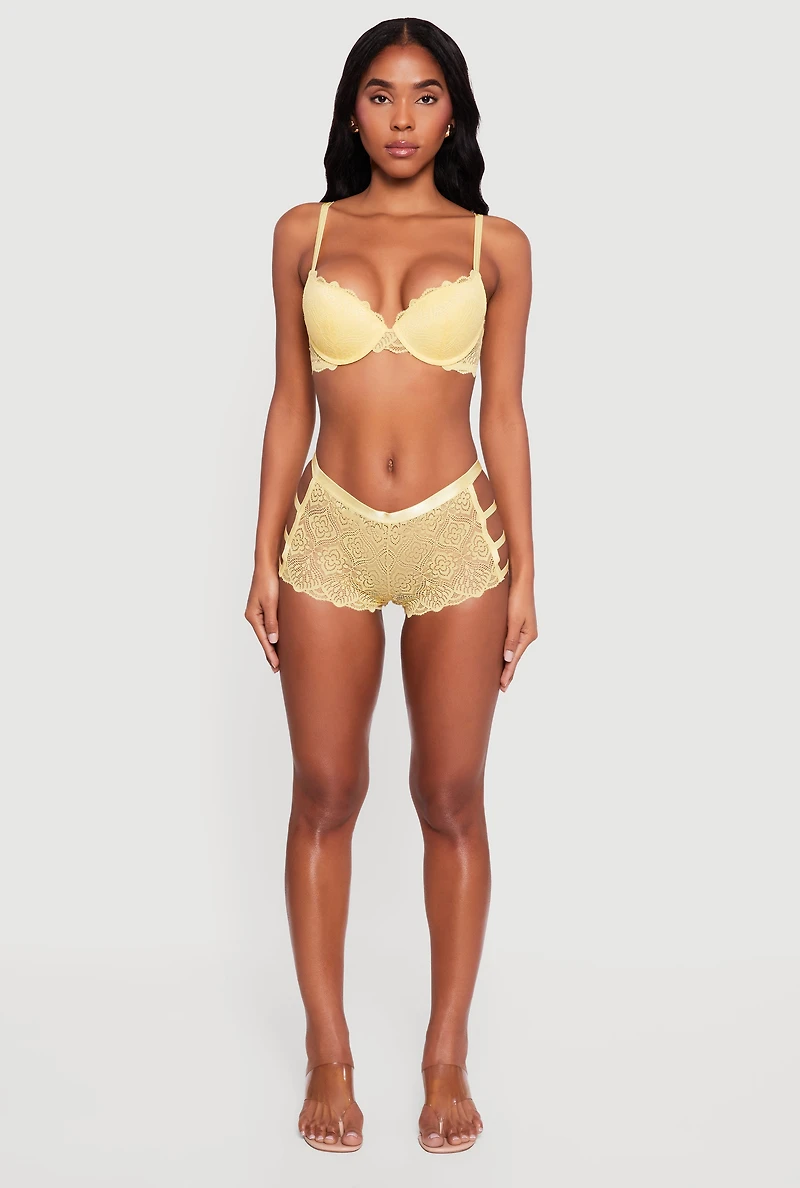 Open Side Caged Floral Lace Boyshort Panty