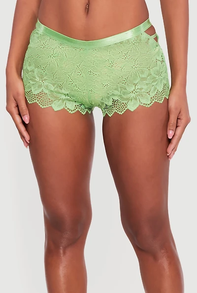 Floral Lace Caged Side Boyshort Panty