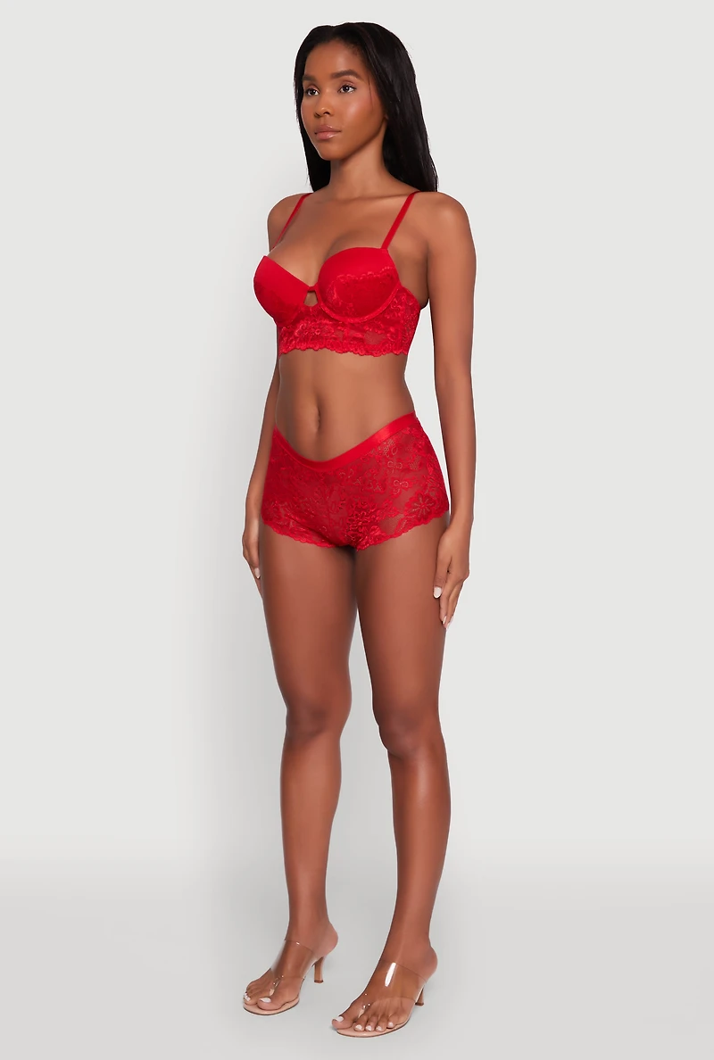 Womens Floral Lace Boyshort Underwear, Red, Size M