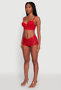 Womens Floral Lace Boyshort Underwear, Red, Size M