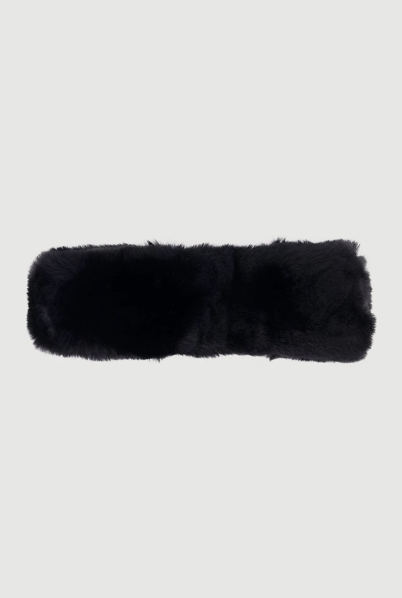 Womens Solid Faux Fur Elastic Band Head Wrap,
