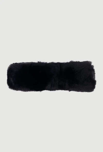 Womens Solid Faux Fur Elastic Band Head Wrap,