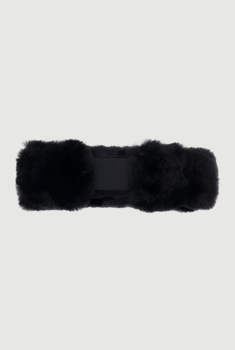 Womens Solid Faux Fur Elastic Band Head Wrap,