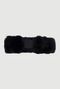 Womens Solid Faux Fur Elastic Band Head Wrap,