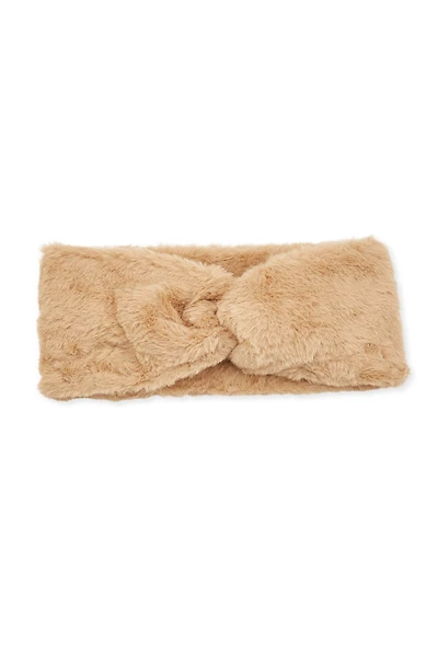 Womens Twist Front Faux Fur Headband, Beige