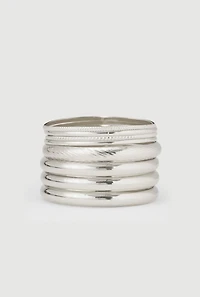 Womens Assorted Metallic Bangles Set of 8, Silver