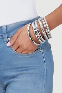 Womens Assorted Metallic Bangles Set of 8, Silver