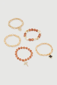 Rhinestone Charm Beaded Stretch Bracelets Set of 5