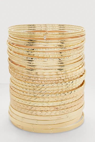 Assorted Textured Metallic Bangles Set of 30