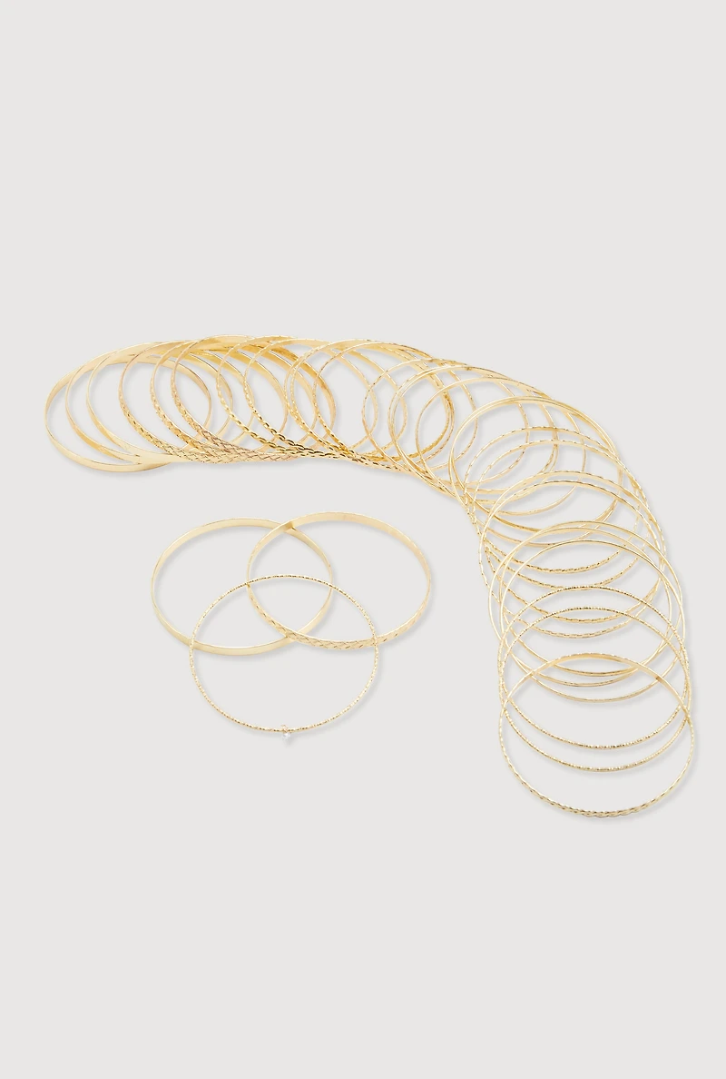 Assorted Textured Metallic Bangles Set of 30