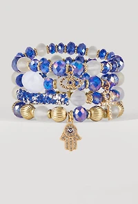 Rhinestone Charm Beaded Stretch Bracelets Set of