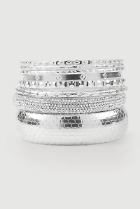 Womens Assorted Cubic Zirconia Metallic Bangles Set of 7, Silver
