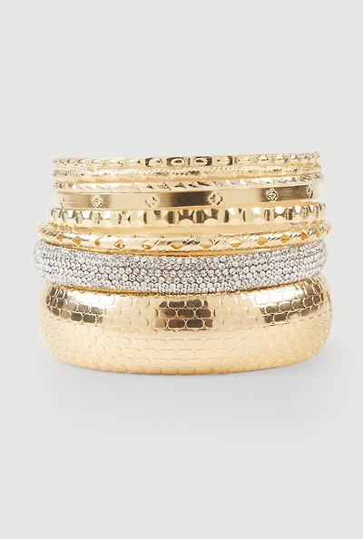 Assorted Cubic Zirconia Metallic Bangles Set of 7