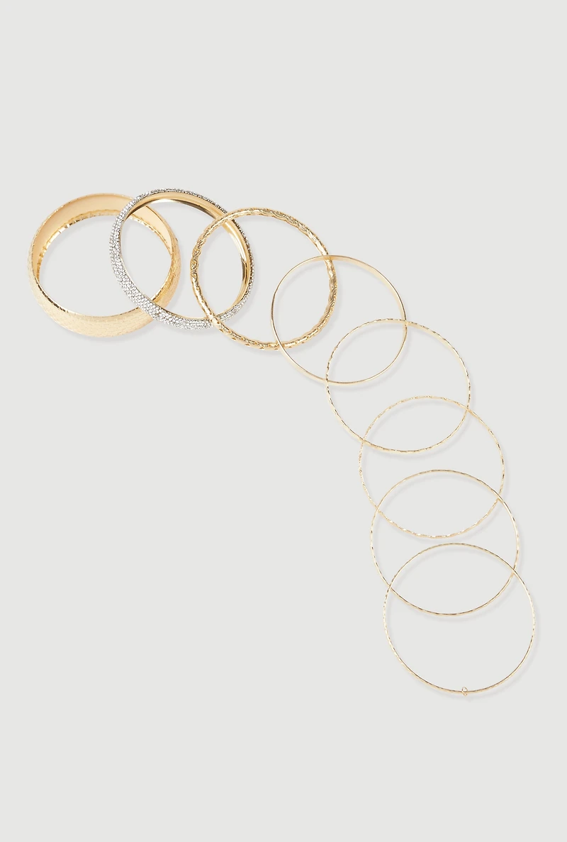 Assorted Cubic Zirconia Metallic Bangles Set of 7