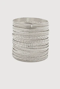 Womens Plus Size Metallic Bangles Set of 30, Silver