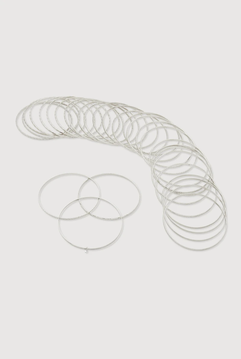 Womens Plus Size Metallic Bangles Set of 30, Silver